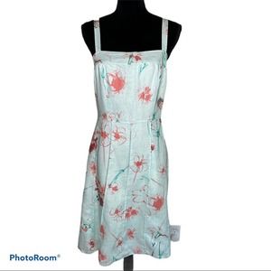 Ann Taylor Mint Green Floral Backless Sundress with Coral Accents